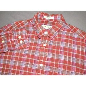 ORVIS Long Sleeved 100% Linen Plaid Casual Button Up Shirt Men's Large‎